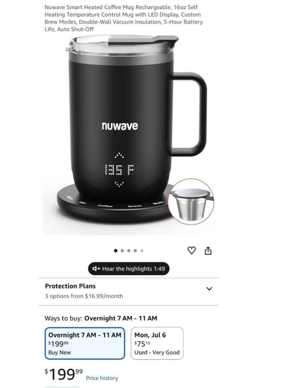 Nuwave Black Smart Heated Coffee Mug - 16oz